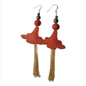 Handcrafted Red Trumpet Earrings One Of A Kind NEW Fishhook Closure